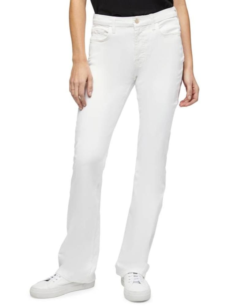 Front of a model wearing a size 12 Slim Bootcut Sculpting Jean In White in White by Jen7. | dia_product_style_image_id:357797